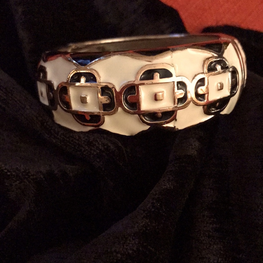 Black & White Enamel Spring Closure Cuff Bracelet